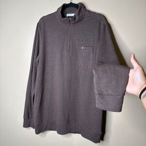 Criquet Mens Quarter Zip Pullover Heather Brown Large Preppy Minimalist